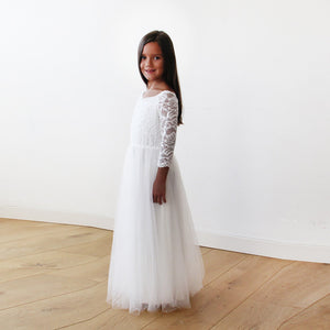 Blush Fashion Ivory Off-The-Shoulder Lace Sleeves Silk Tulle Fabric Maxi Children's Flower Girls Gown #5040