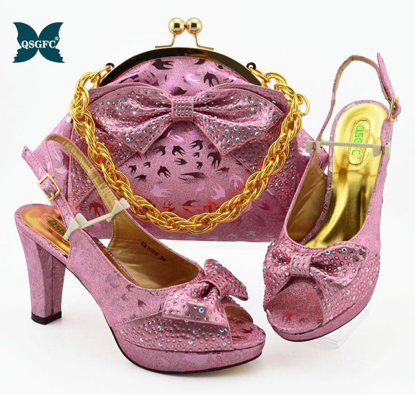 Italian Design 2021 Nigerian Fashion Hot Selling Butterfly-Kont Decoration Style Wine Color Party Women Shoes and Bag Set