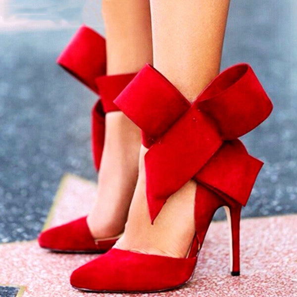 Hot New Fashion Sexy Big Bow Pointed Toe 11CM High Heels Sandals Shoes Womens Ladies Wedding Party Pumps Dress Shoes