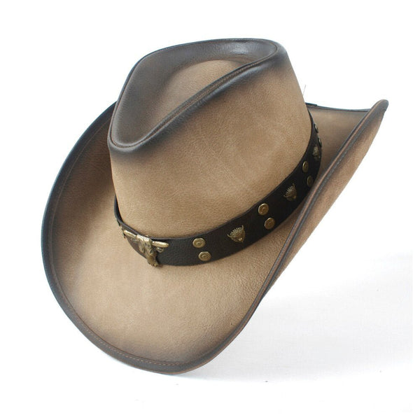 New Fashion Men Western Cowboy Cowgirl Hat With Punk Leather Bull Band for Gentleman Sombrero Hat