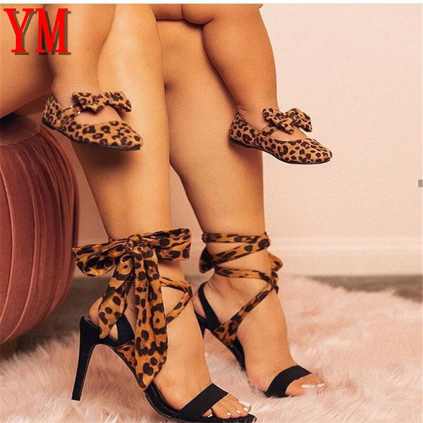 Sexy Summer Women's High Heels Shoes Leopard Transparent Sandals New Silk Bowknot Pump Female Cover Heel Party Wedding Ladies 41