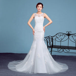 2021 Fashion Bride Wedding Dress Mermaid Lace Sleeveless Wedding Dresses With Long Tail