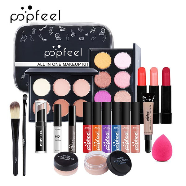 POPFEEL 8-27 pcs All in One Professional Salon Quality Beauty Essentials Makeup Gift Box Sets With Cosmetic Accessories & Bag Make Up Set TSLM2